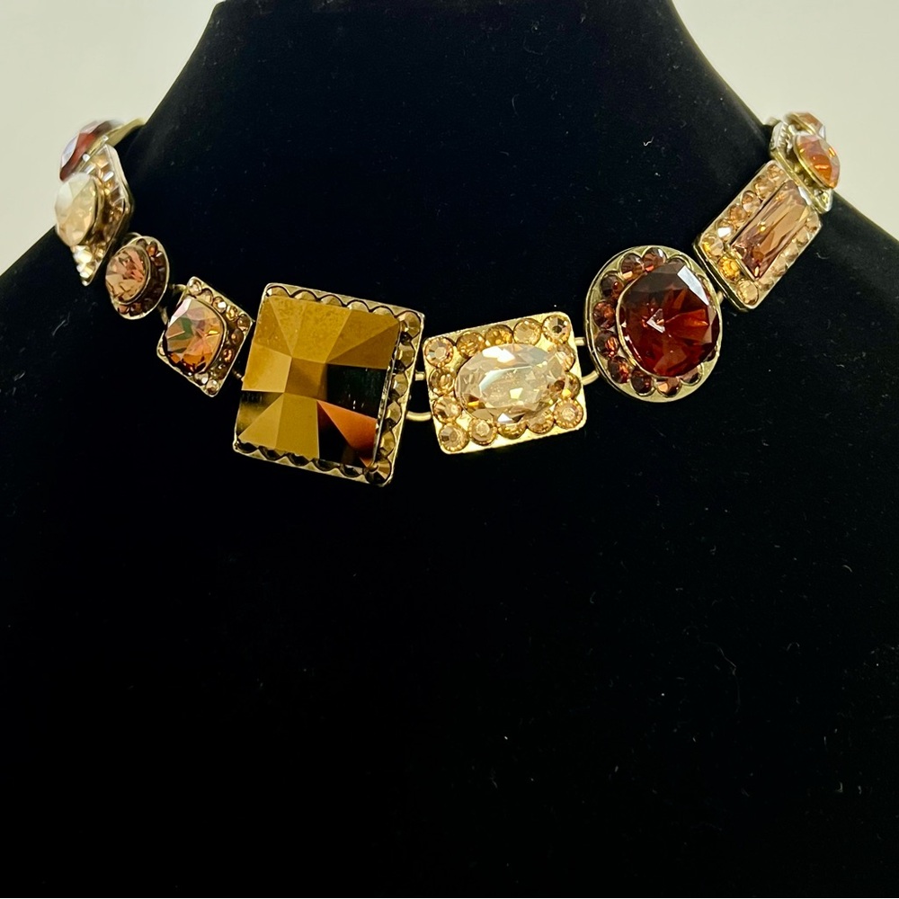 Rodrigo Otazu Gold Amber Topaz Swarovski Crystal Statement Necklace, NWOT